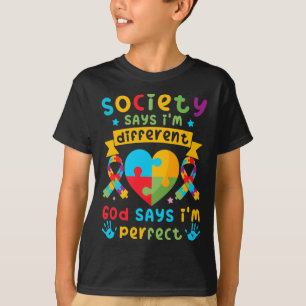 Autism Awareness Kids Boys God Says I'm Perfect  T-Shirt