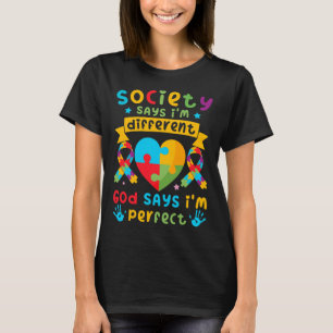 Autism Awareness Kids Boys God Says I'm Perfect  T-Shirt