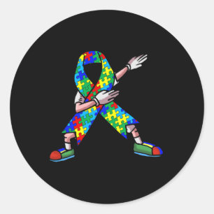 Autism Awareness Kids Dabbing Puzzle Piece Love Da Classic Round Sticker