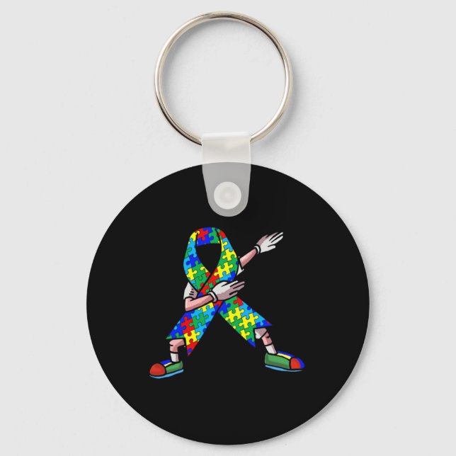 Autism Awareness Kids Dabbing Puzzle Piece Love Da Key Ring (Front)