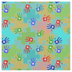 Autism Awareness Kids Hands Puzzle Pieces Fabric