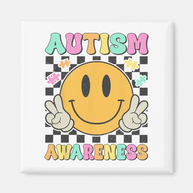 Autism Awareness Kids Men Women Smile Face Autisti Magnet (Front)