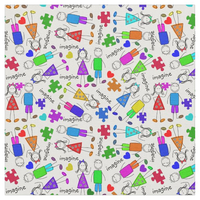 Autism Awareness Kids Puzzle Pieces Fabric (Close Up)