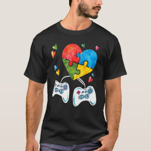 Autism Awareness Kids Video Gamer Puzzle Piece Blu T-Shirt