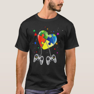 Autism Awareness Kids Video Gamer Puzzle Piece Blu T-Shirt