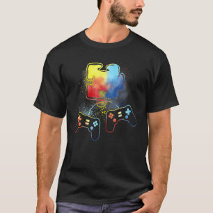 Autism Awareness Kids Video Gamer Puzzle Piece Blu T-Shirt