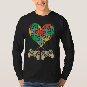 Autism Awareness Kids Video Gamer Puzzle Piece Blu T-Shirt