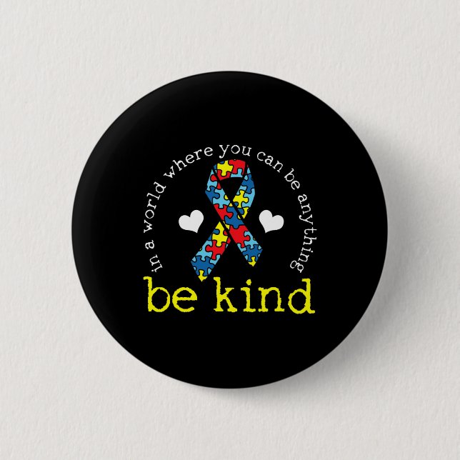 Autism Awareness Kindness Ribbon Heart  6 Cm Round Badge (Front)