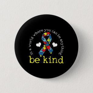 Autism Awareness Kindness Ribbon Heart  6 Cm Round Badge