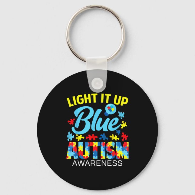 Autism awareness light up blue puzzle lightbulb me key ring (Front)