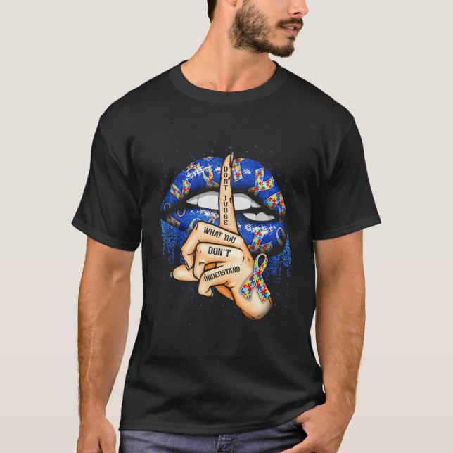 Autism Awareness Lips 1  T-Shirt (Front)