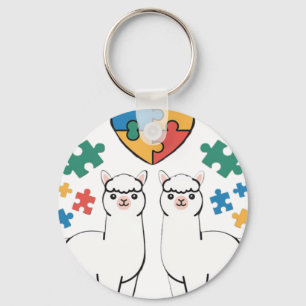 Autism Awareness Llama Puzzle Heart Pieces Lov Key Ring
