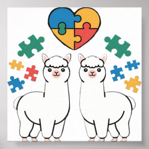 Autism Awareness Llama Puzzle Heart Pieces Lov Poster