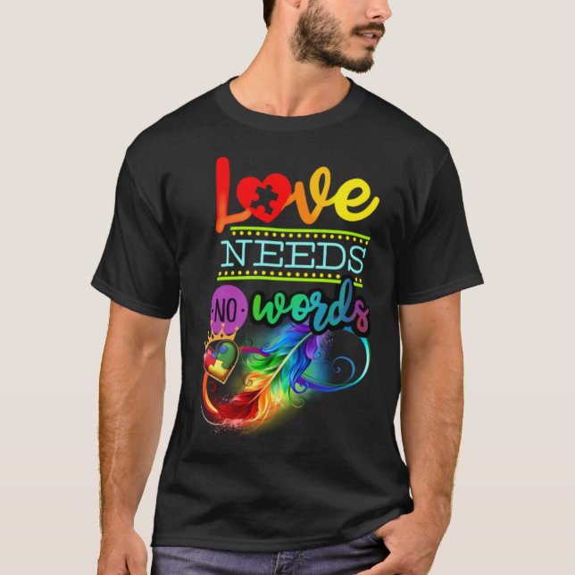 Autism Awareness Love Feather Rainbow Puzzle Infin T-Shirt (Front)