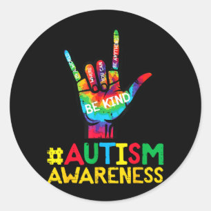 Autism Awareness Love Hand Be Kind ASL Men Women Classic Round Sticker