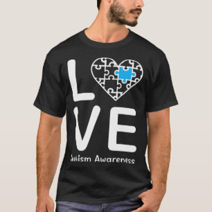 Autism Awareness Love Heart Blue Puzzle for Men Wo T-Shirt