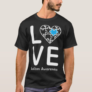 Autism Awareness Love Heart Blue Puzzle for Men Wo T-Shirt