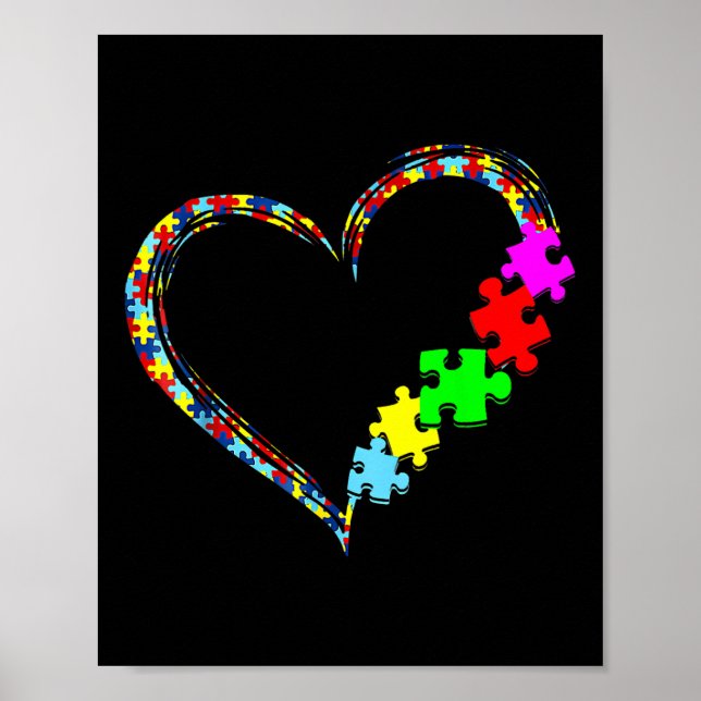 Autism Awareness Love Heart Puzzle Gifts Men Women Poster (Front)
