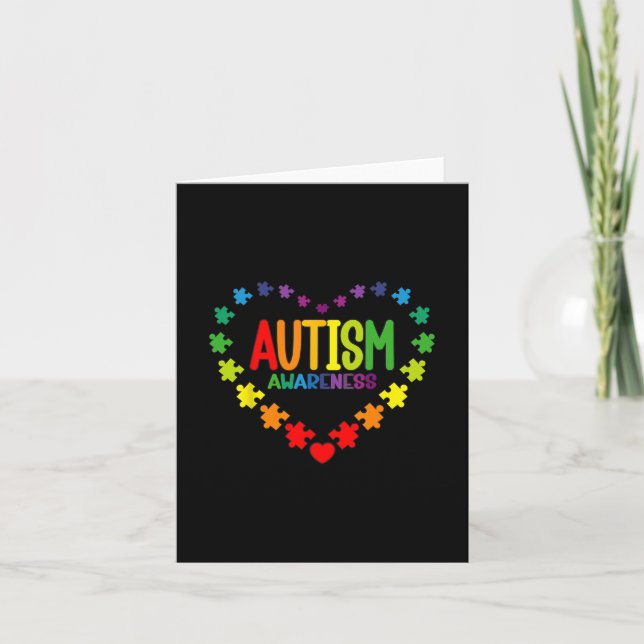 Autism Awareness Love Heart Puzzle Piece Gift Men  Card (Front)