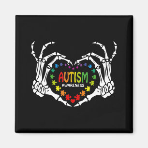 Autism Awareness Love Heart Puzzle Piece Skull Magnet