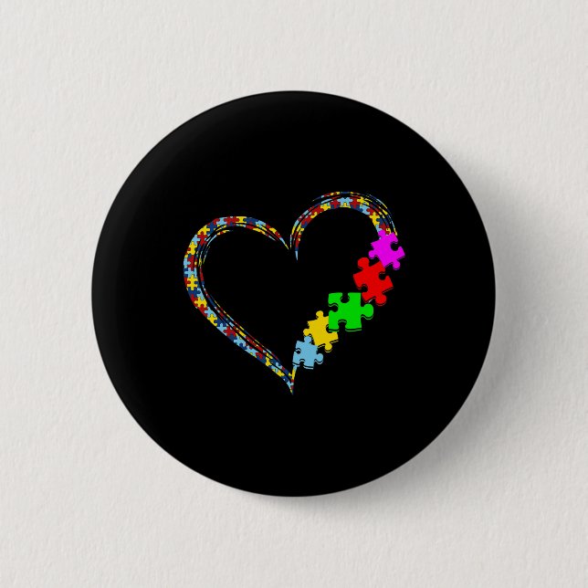 Autism Awareness Love Heart Puzzle Piece Valentine 6 Cm Round Badge (Front)