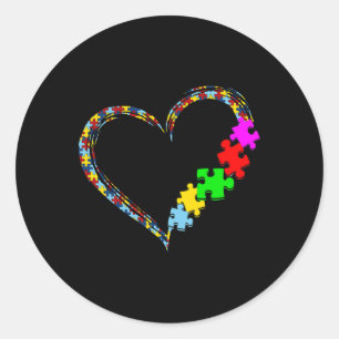 Autism Awareness Love Heart Puzzle Piece Valentine Classic Round Sticker