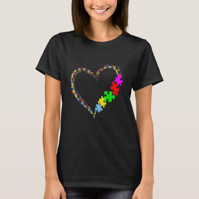 Autism Awareness Love Heart Puzzle Piece Valentine T-Shirt (Front)