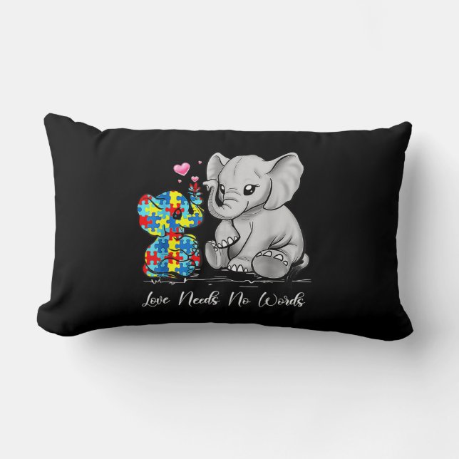 Autism Awareness Love Needs No Words Elephant Supp Lumbar Cushion (Front)