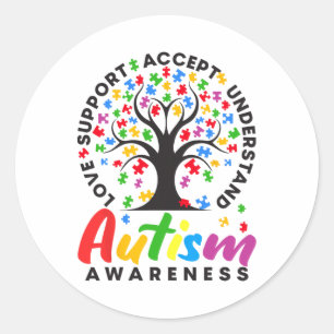 Autism Awareness Love Support Accept Understand Au Classic Round Sticker