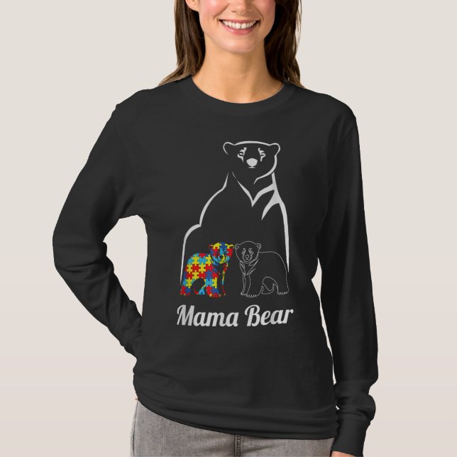 Autism Awareness Mama Bear Mum T-Shirt (Front)