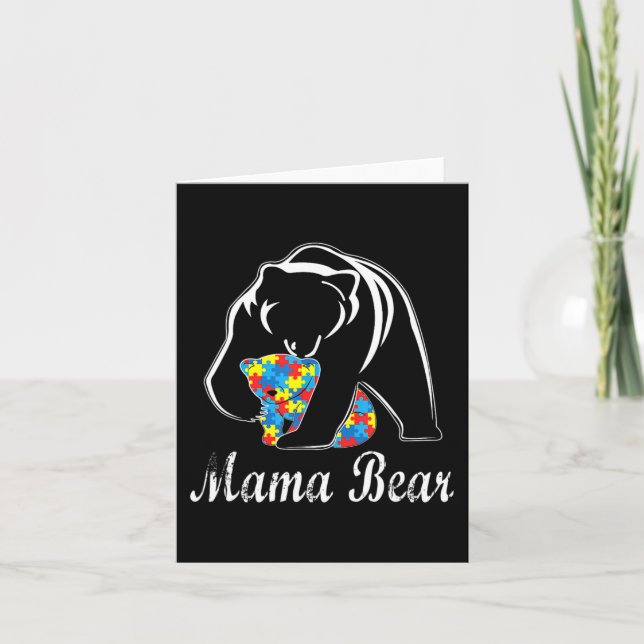 Autism Awareness Mama Bear Support Autistic Adults Card (Front)