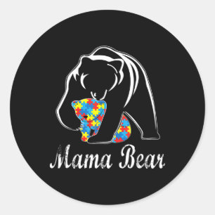 Autism Awareness Mama Bear Support Autistic Adults Classic Round Sticker