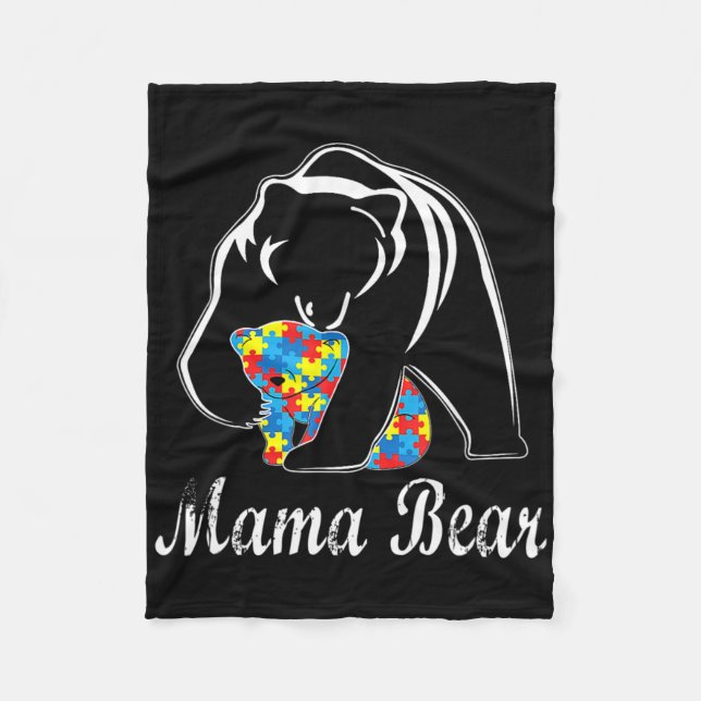 Autism Awareness Mama Bear Support Autistic Adults Fleece Blanket (Front)