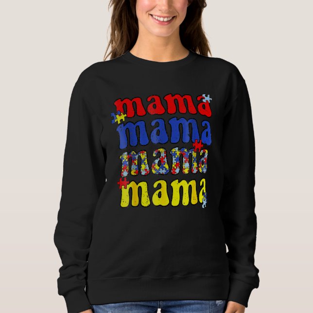 Autism Awareness Mama Vintage Puzzle Piece Autisti Sweatshirt (Front)