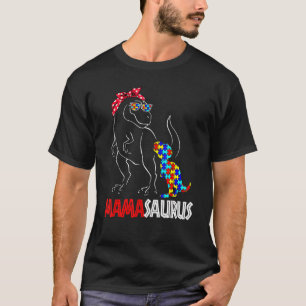 Autism Awareness Mamasaurus Mama Dinosaur Puzzle M T-Shirt