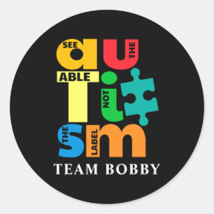 Autism Awareness Matching Family Team Custom Mom T Classic Round Sticker