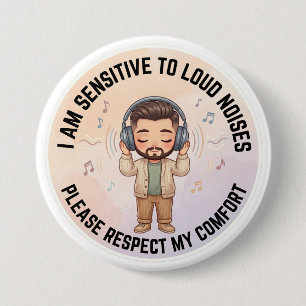 Autism Awareness Men Sensitive To Loud Noises 7.5 Cm Round Badge