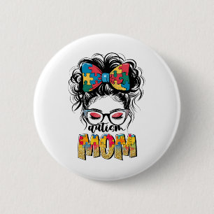 Autism Awareness Messy Bun Autism Mum Coquette Bow 6 Cm Round Badge