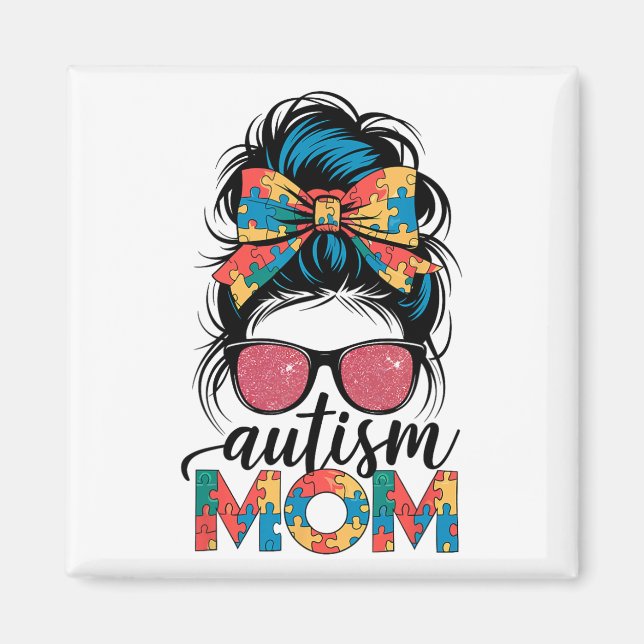 Autism Awareness Messy Bun Autism Mum Coquette Bow Magnet (Front)