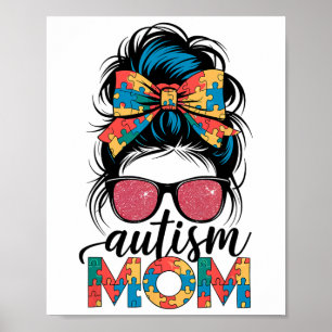 Autism Awareness Messy Bun Autism Mum Coquette Bow Poster