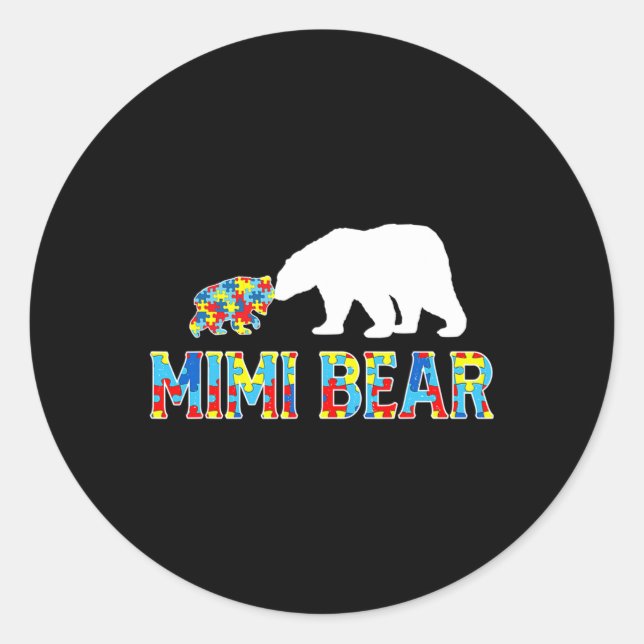 Autism Awareness Mimi Bear Puzzle Support Autistic Classic Round Sticker (Front)