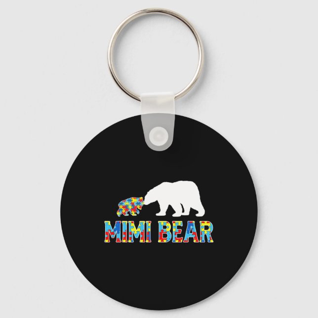 Autism Awareness Mimi Bear Puzzle Support Autistic Key Ring (Front)