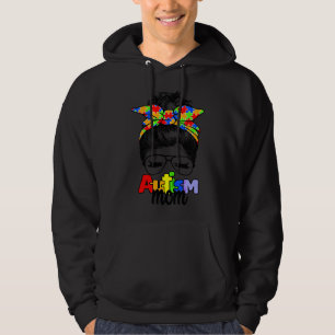 Autism Awareness Mom Life Messy Bun Sunglasses Ban Hoodie