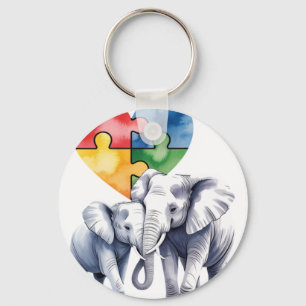 Autism Awareness Mommy Elephant with Baby Puzzle H Key Ring