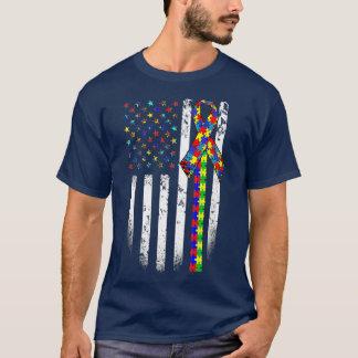 Autism Awareness Month American Flag Autistic T-Shirt