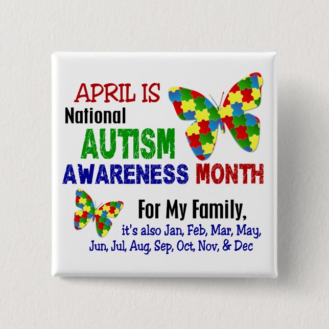 AUTISM AWARENESS MONTH APRIL 15 CM SQUARE BADGE (Front)