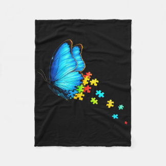 Autism Awareness Month Blue Butterfly Puzzle Menta Fleece Blanket
