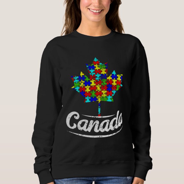 Autism Awareness Month Canada Leaf Autism Support Sweatshirt (Front)