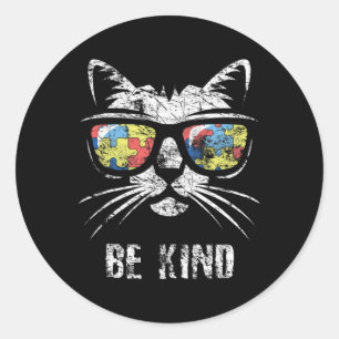Autism Awareness Month Cat Autism Mum Dad Vintage Classic Round Sticker
