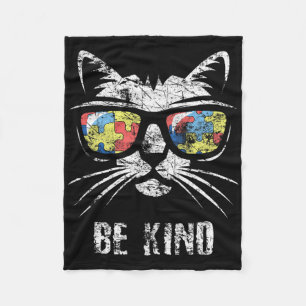 Autism Awareness Month Cat Autism Mum Dad Vintage Fleece Blanket
